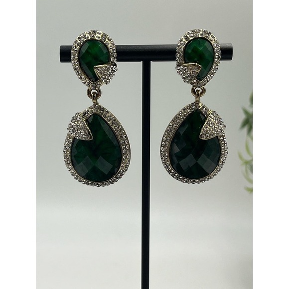 Amrita Singh Gold Tone Austrian Pave Crystal Turquoise Green Teardrop Earrings - Picture 7 of 12